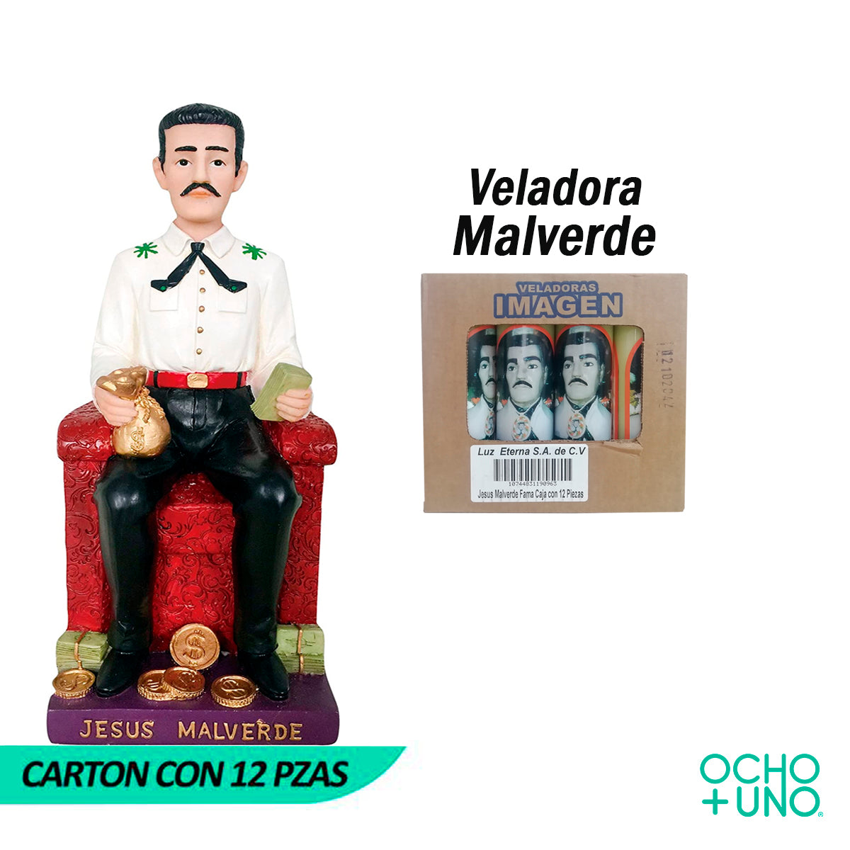 VELADORA MALVERDE GRANDE CARTON C/12 PZAS