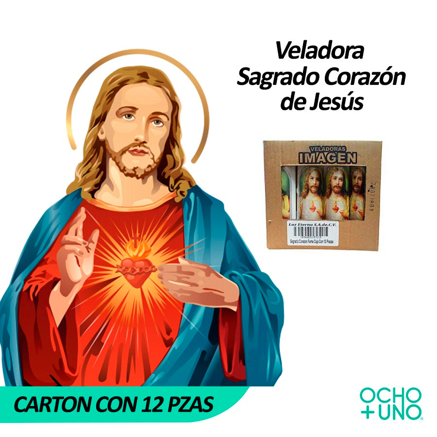 VELADORA SAGRADO CORAZON GRANDE CARTON  C/12 PZAS
